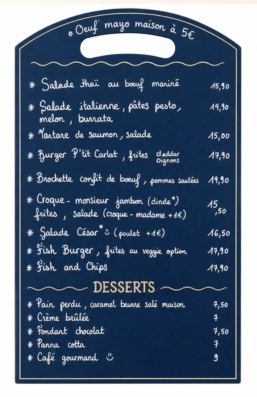 Ardoise du jour — menu du P'tit Carlat